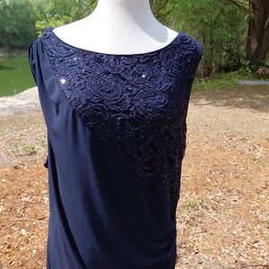 R&M Richards Dress Size 22W Sequin Lace Evening Gown Formal Navy Mother Of Bride
